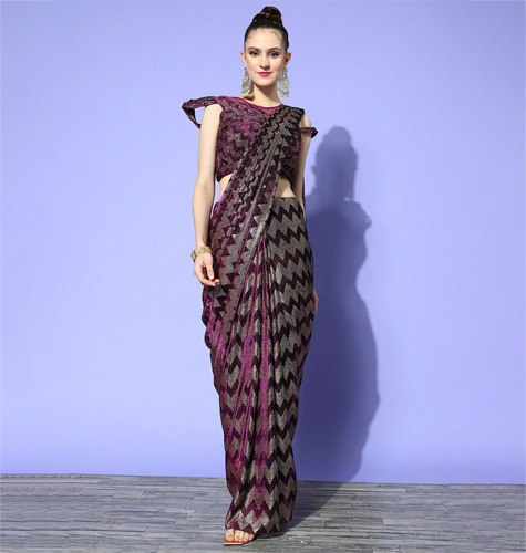 Purple & Burgundy Embellished Ready to Wear Saree
